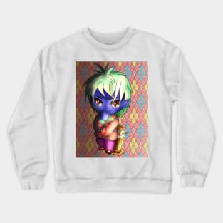 kawaii purple dark elf with a ginger cat Crewneck Sweatshirt